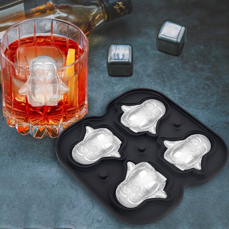 Nerien Penguin Ice Cube Tray Mold - 3D Penguin Shape Ice Cube Trays, Cute Ice Cube Molds for Whiskey Bourbon, 4-Hole Large Fun Shapes Ice Cube Trays, Funny Penguin Gifts for Penguin Lovers Women Men - Image 5